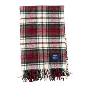 Johnstons Lambswool Tartan Scarf Plaid Made In Scotland Red Gray Fringe